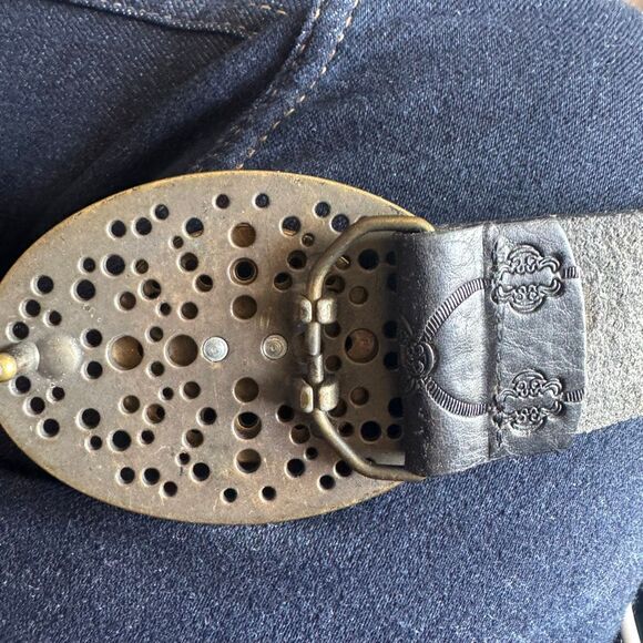 Vintage Y2K Fossil Western Tooled Belt With Turquoise Center Boho Size L - Picture 11 of 12